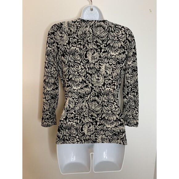 Chico's Blouse Damask Victorian Black White Soft Black 0 4 S (09) - Picture 4 of 9
